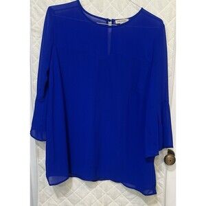 SIZE 2X FAITH AND JOY Royal Blue Sheer Blouse Wing Sleeves Lined